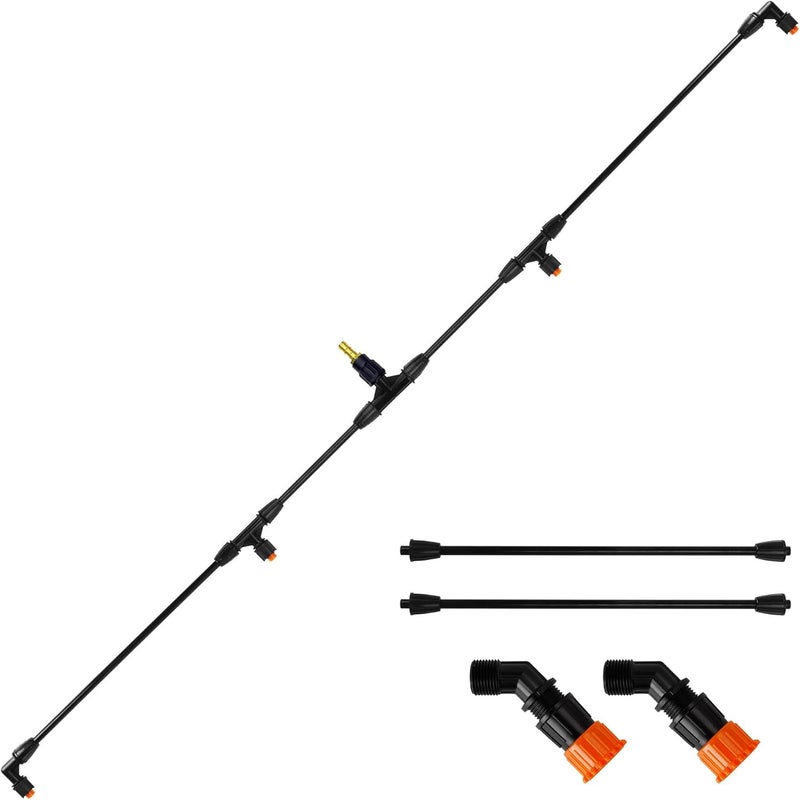JINIOHEE 4 Nozzles Poly Spray Boom Wand with 1/4" Brass Fitting, Backpack Multi Nozzle Spray Holder, Sprayer Boom Equipped with Two Types Nozzles, DIY Length Up to 74.8" Wand for Tractor Watering Large Areas - Image 1